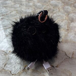 Black Furry Pom Pom Keychain Charger
